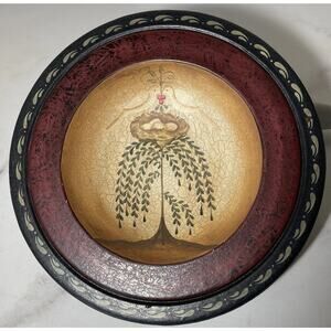 Decorative 10” Hand Painted Wooden Bowl LOVE BIRDS Black Red Folk Art Country